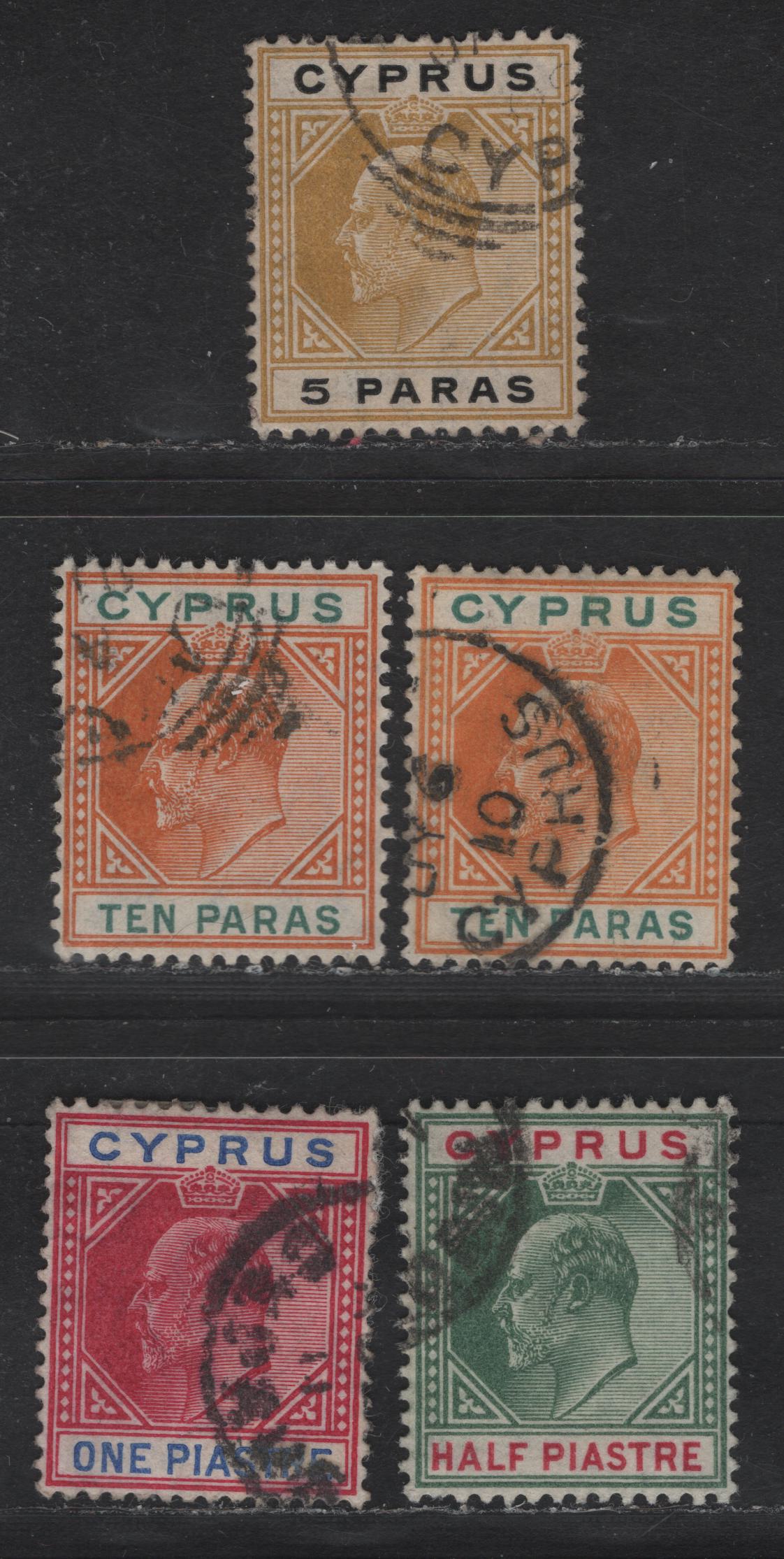 Lot 166 (C)Cyprus SG#60-61b, 62, 64 5pa - 1pi Bistre & Black - Carmine & Blue King Edward VII, 1904-1910 King Edward VII Keyplates Issue, 5 Very Fine Used Singles Multiple Crown CA Wmks, ,