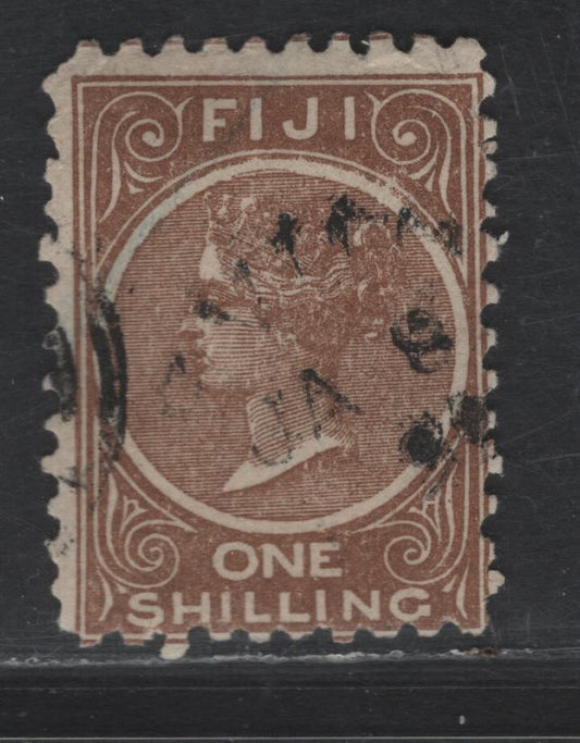 Lot 177 (C) Fiji SG#64a 1/- Deep Brown Queen Victoria, 1881-1899 Queen Victoria High Values, A Very Good Used Single, Perf 10