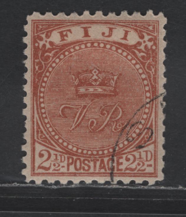 Lot 179 Fiji SG#103a 2.5d Yellow Brown Emblem, 1891-1898 Monogrammed Emblem Issue, A Very Fine Used Single Perf 11x11.75, ,