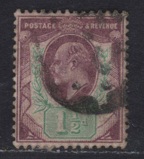 Lot 196 Great Britain SG#224 1.5d Slate Purple & Bluish Green King Edward VII, 1902-1910 King Edward VII Issue, A Very Fine Used Single, De la Rue Printing, Chalk Surfaced Paper