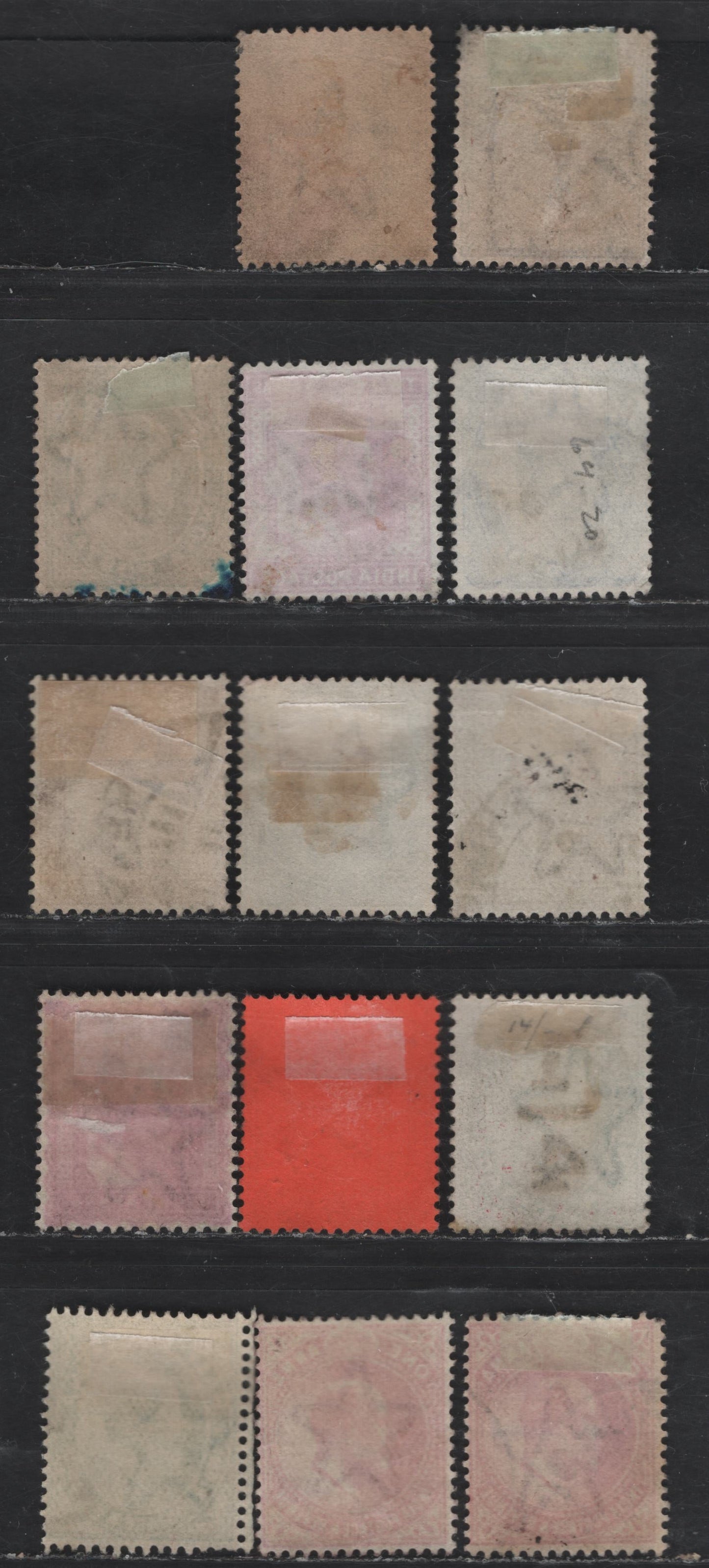 Lot 208 (C) India SG#119-121, 124, 126-128, 132-133, 135, 148-150 3p - 12a Gray - Purple on Red King Edward VII, 1902-1911 King Edward VII Issue, 13 Fine/Very Fine Used Singles