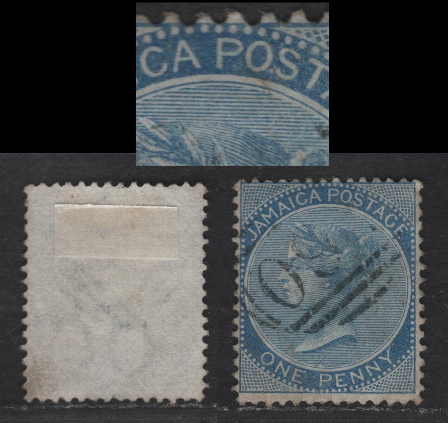 Lot 215 (C) Jamaica SG#17var 1d Blue Queen Victoria, 1870-1883 Queen Victoria Keyplate Issue, A Fine Used Single, Dot Between 'os' of Postage