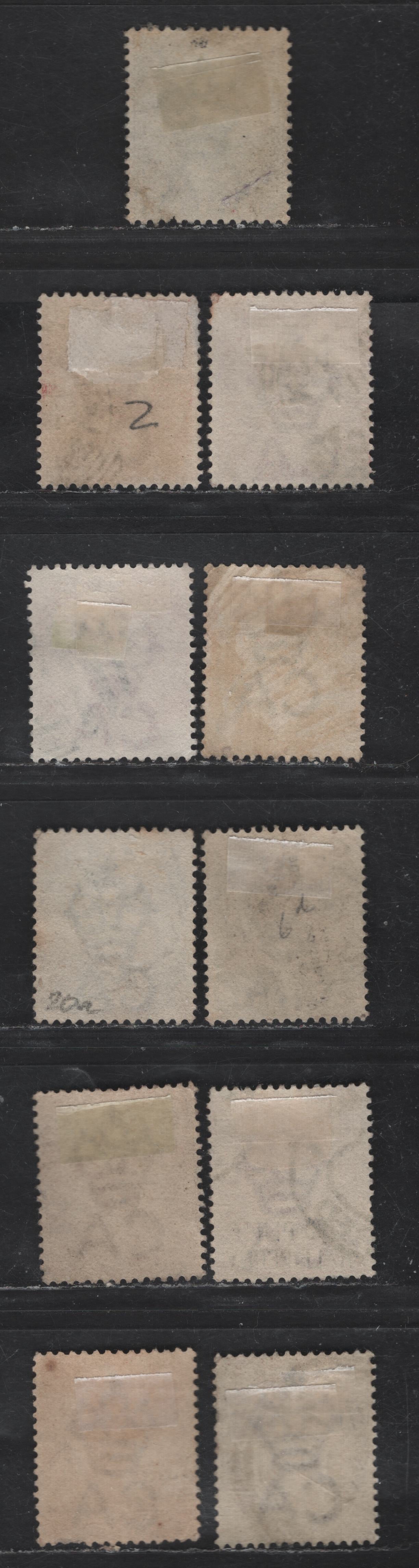 Lot 217 (C) Jamaica SG#16a, 18-a, 19, 20a, 21, 22b, 20, 23a, 24b, 30 1/2d - 1/- Green - Chocolate Queen Victoria, 1883-1897 Queen Victoria Keyplate Issue, 11 Fine Used Singles, Crown CA Wmk