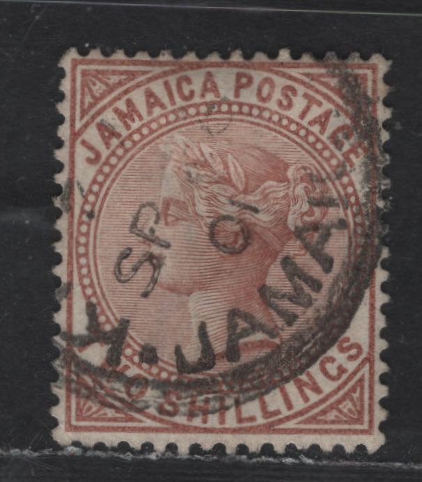 Lot 218 (C) Jamaica SG#25 2/- Venetian Red Queen Victoria, 1883-1897 Queen Victoria Keyplate Issue, A Very Fine Used Single, Crown CA Wmk
