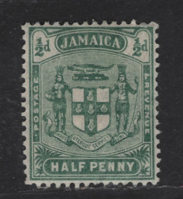 Lot 221 (C) Jamaica SG#38 Yellow Green  Arms - Queen Victoria, 1905-1911 Arms & Queen Victoria Keyplate Issues, A VFOG Single, Multiple Crown CA Wmk