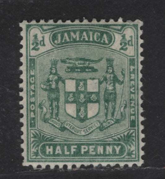 Lot 221 (C) Jamaica SG#38 Yellow Green  Arms - Queen Victoria, 1905-1911 Arms & Queen Victoria Keyplate Issues, A VFOG Single, Multiple Crown CA Wmk
