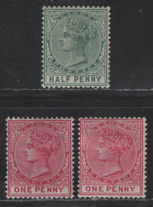 Lot 226 Lagos SG#21-22 1/2d - 1d Dull Green - Rose Carmine Queen Victoria, 1884-1903 Queen Victoria Keyplate, 2 F/VFOG Singles, Plates 1 & 2