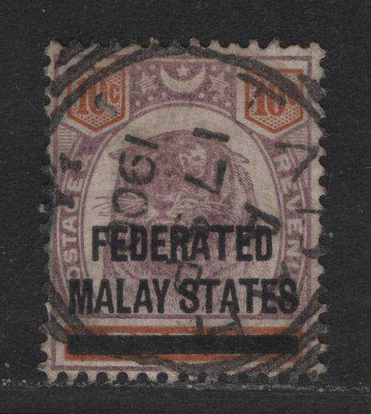 Lot 233 Malayan Federation SG#10 10c Dull Purple & Orange Pictorial, 1900 Pictorial Issue, A Fine Used Single