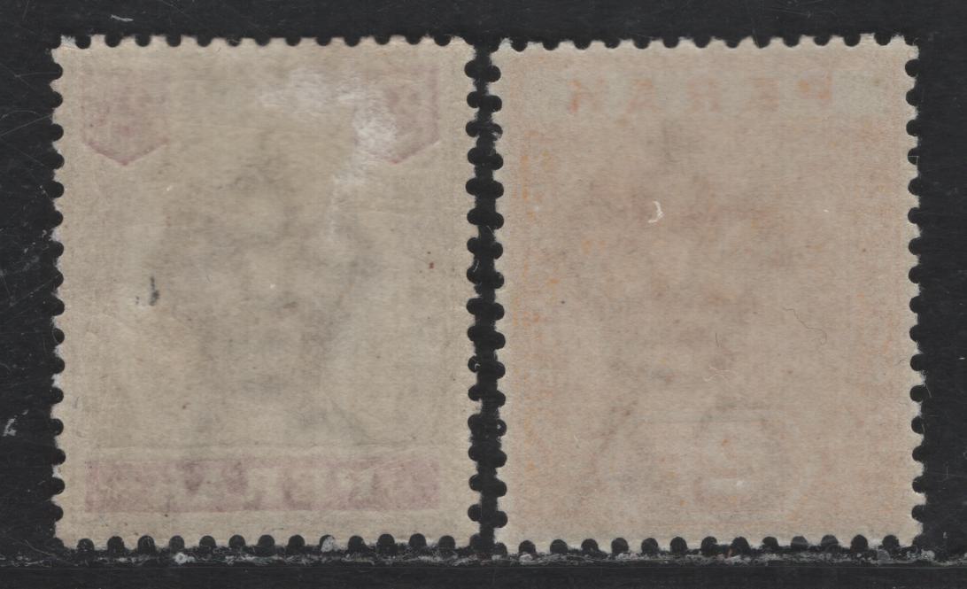 Lot 239 Malaya - Perak SG#63, 67 2c Orange - Dull Purple & Brown Tigers, 1892-1899 Tiger Keyplates, 2 VFOG/NH Singles, 2c Orange is NH