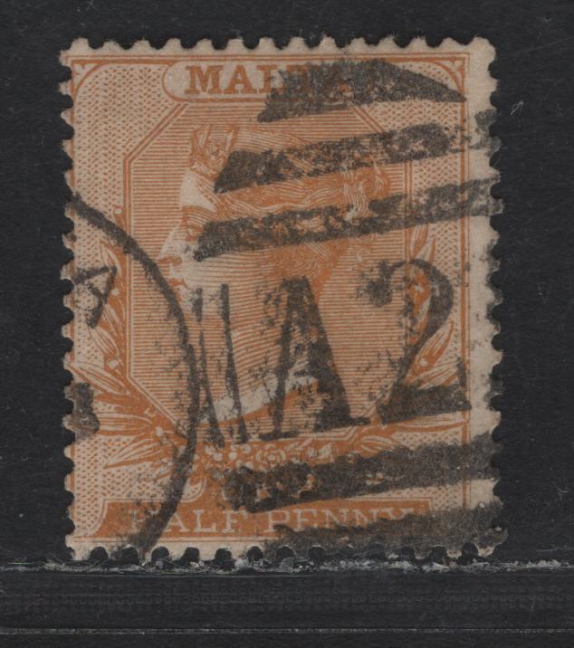 Lot 249 Malta SG#18 1/2d Orange Yellow Queen Victoria, 1882-1884 Queen Victoria Issue, A Very Good Used Single, Crown CA Wmk
