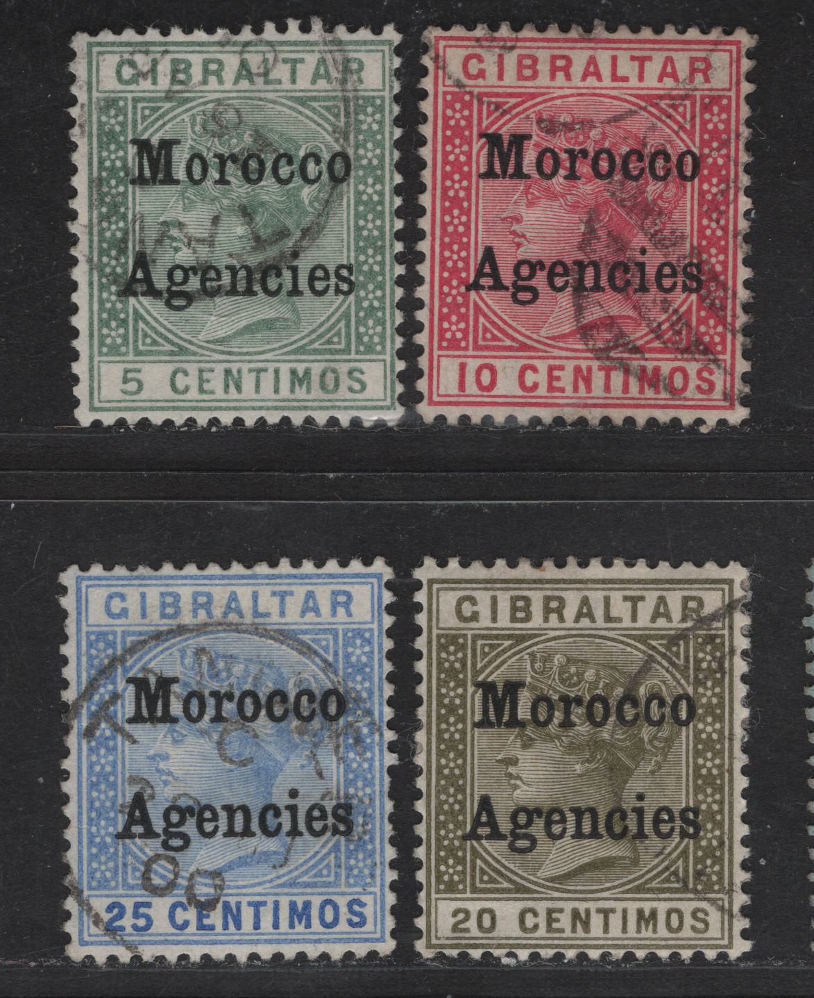 Lot 261 Morocco Agencies SG#9-12 5c - 25c Green - Ultramarine Queen Victoria, 1899 Queen Victoria Keyplates, 2 Fine/Very Fine Used Singles, Setting 2 Overprint