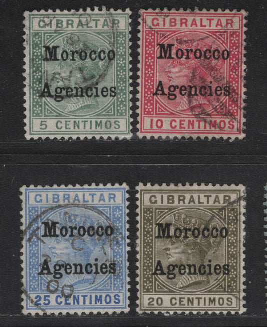Lot 261 Morocco Agencies SG#9-12 5c - 25c Green - Ultramarine Queen Victoria, 1899 Queen Victoria Keyplates, 2 Fine/Very Fine Used Singles, Setting 2 Overprint
