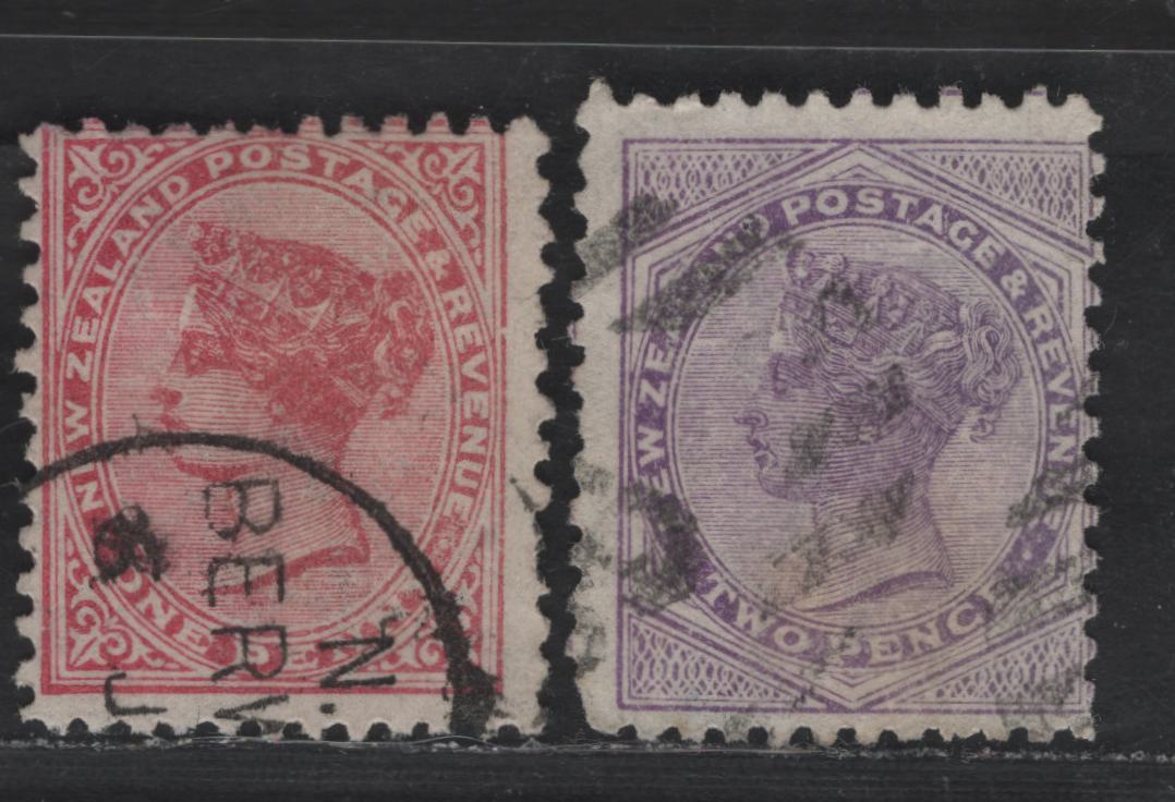 Lot 269 New Zealand SG#208-209 1d - 2d Rose - Purple Queen Victoria, 1882-1900 Queen Victoria Issue, 2 Very Good Used Singles, Die 3, Perf 12x11.5, Star & NZ Wmk With 4mm Narrow Gap.