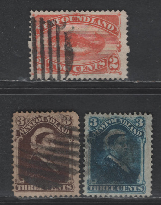 Lot 27 Newfoundland #48b, 49b, 51 2c-3c Orange - Umber Brown Codfish - Queen Victoria, 1880-1896 4th Cents Issue, 3 Fine Used Singles