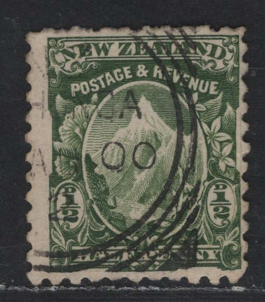 Lot 272 New Zealand SG#285 1/2d Green Mount Cook, 1901 Pictorial Issue, A Fine Used Single, Thinner, Basted Mills Paper With Vertical Mesh, Double Lined NZ & Star Wmk, Perf 11.