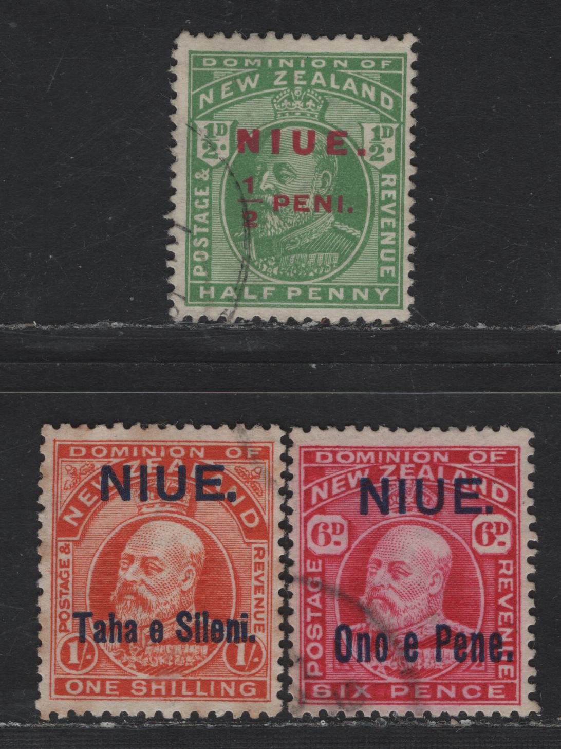 Lot 292  (C) Niue SG#17-19 1/2d - 1/- Green -Vermillion King Edward VII, 1911 Overprinted King Edward VII Issue, 3 Fine/Very Fine Used Singles