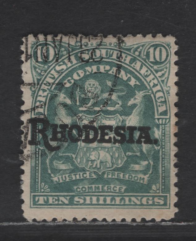 Lot 311  (C) Rhodesia SG#112 10/- Dull Green - Blue Arms, 1909-1912 Rhodesia Overprinted Issue, A Very Fine Used Single