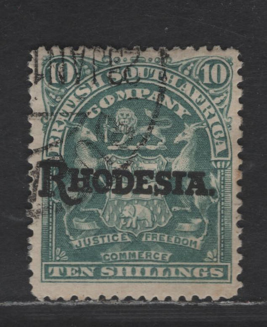 Lot 311  (C) Rhodesia SG#112 10/- Dull Green - Blue Arms, 1909-1912 Rhodesia Overprinted Issue, A Very Fine Used Single