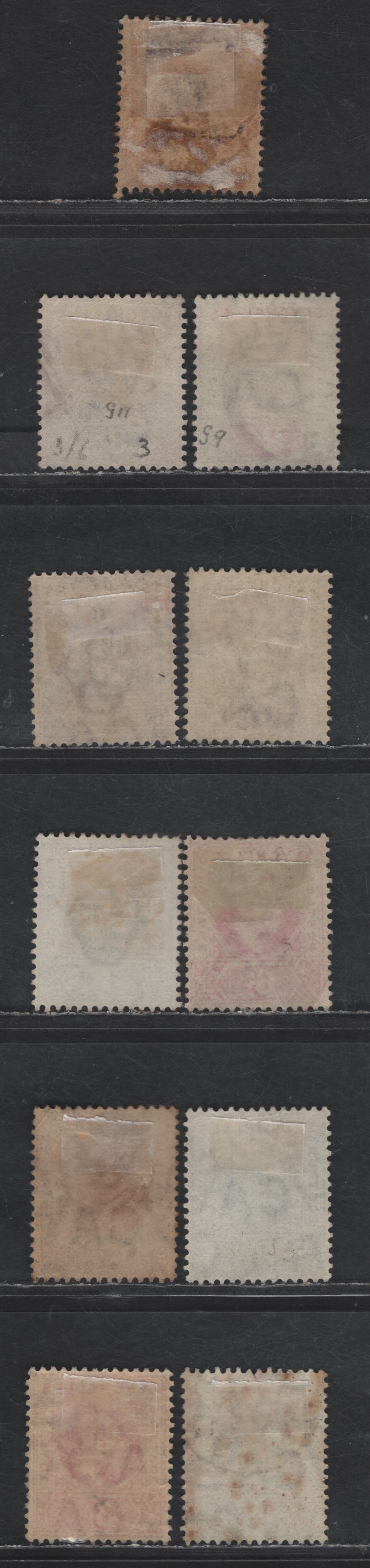 Lot 319 Seychelles SG#3, 40, 9, 22, 24, 47-48, 60-63 8c - 12c Brown-Purple & Blue - Olive-Sepia & Dull Green Queen Victoria - King Edward VII, 1890-1906 Queen Victoria - King Edward VII Keyplates, 11 Fine/Very Fine Used Singles, Crown CA & MCA Wmks