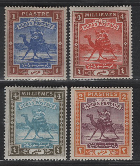 Sudan SG#21-22, 24, 26 4m - 2pi Blue & Bistre - Purple & Orange Yellow Arab Postman, 1902-1921 Arab Postman Issue, 4 F/VFOG Singles, Multiple Crescent & Star Wmk