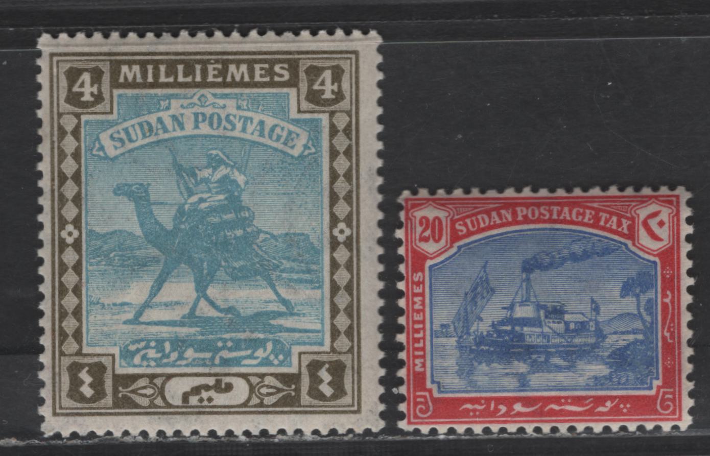 Lot 340 Sudan SG#21, D8 4m - 20m Blue & Bistre - Ultramarine & Carmine Arab Postman - Gunboat Zafir, 1902-1921 Arab Postman & Postage Dues, 2 F/VFNH Singles, Multiple Crescent & Star Wmk