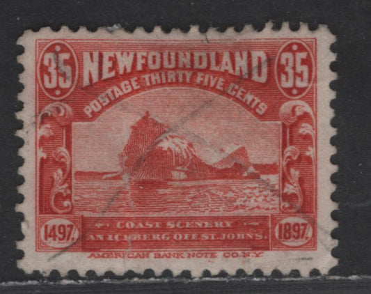 Lot 34 Newfoundland #73 35c Red Iceberg, 1897 Discovery of Newfounfland Issue, A Good Used Single, Large Sealed Tear