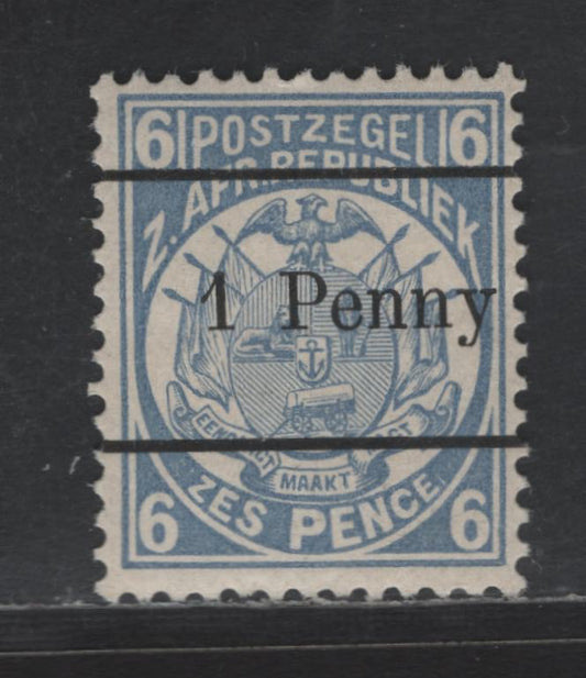 Lot 365 (C) Transvaal SG#197 1d On 6d Blue, 1893 Surcharge Issue, A VFOG Single Perf 12 1/2. Small Holes & Crackly Gum Indicating It Is Original