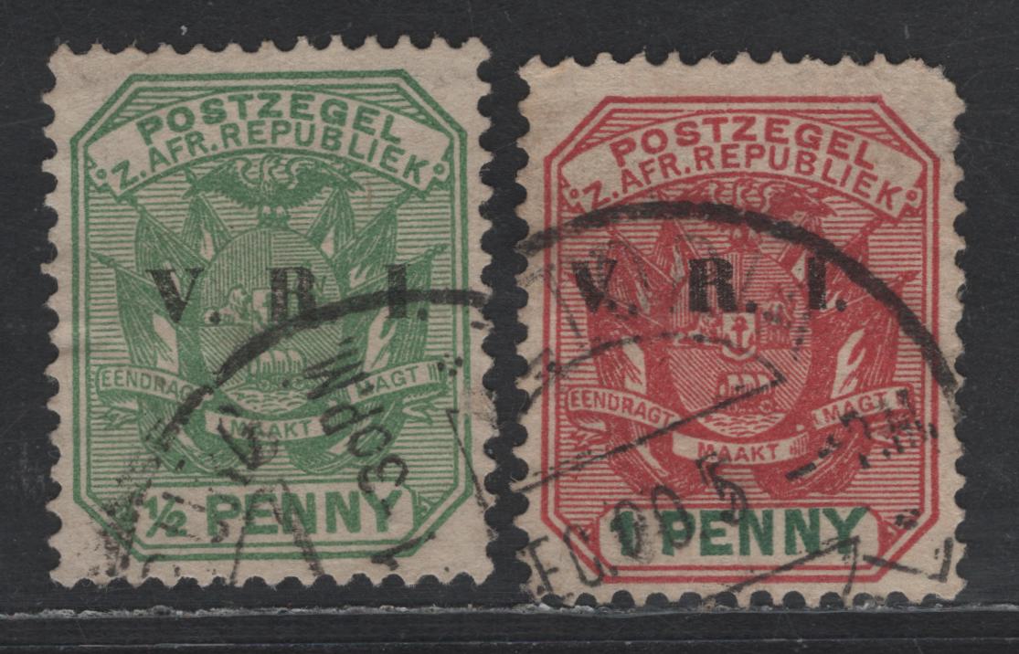 Transvaal SG#226-227 1/d Green, 1d Rose Red & Green, 1900 VRI Overprints Issue, 2 Very Fine Used Singles These Are Original Based On The Imperfections Of The Letters And Stamps