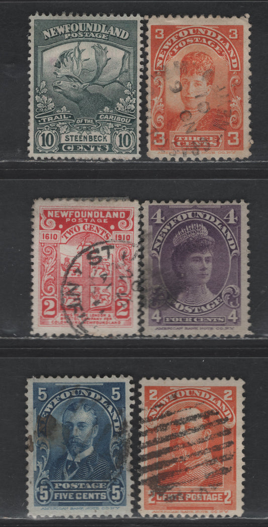 Lot 37 (C) Newfoundland #81-85, 88a, 122 2c - 10c Orange - Dark Green King Edward VIII - Steenbeck, 1897-1919 Royal Family - Trail of the Caribou Issues, 7 Fine/Very Fine Used Singles