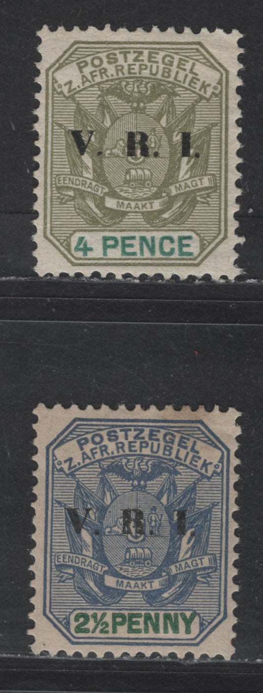 Lot 371 (C) Transvaal SG#229, 231 2 1/2d Dull Blue & Green, 4d Sage Green & Green, 1900 VRI Overprints Issue, 2 VFOG Singles