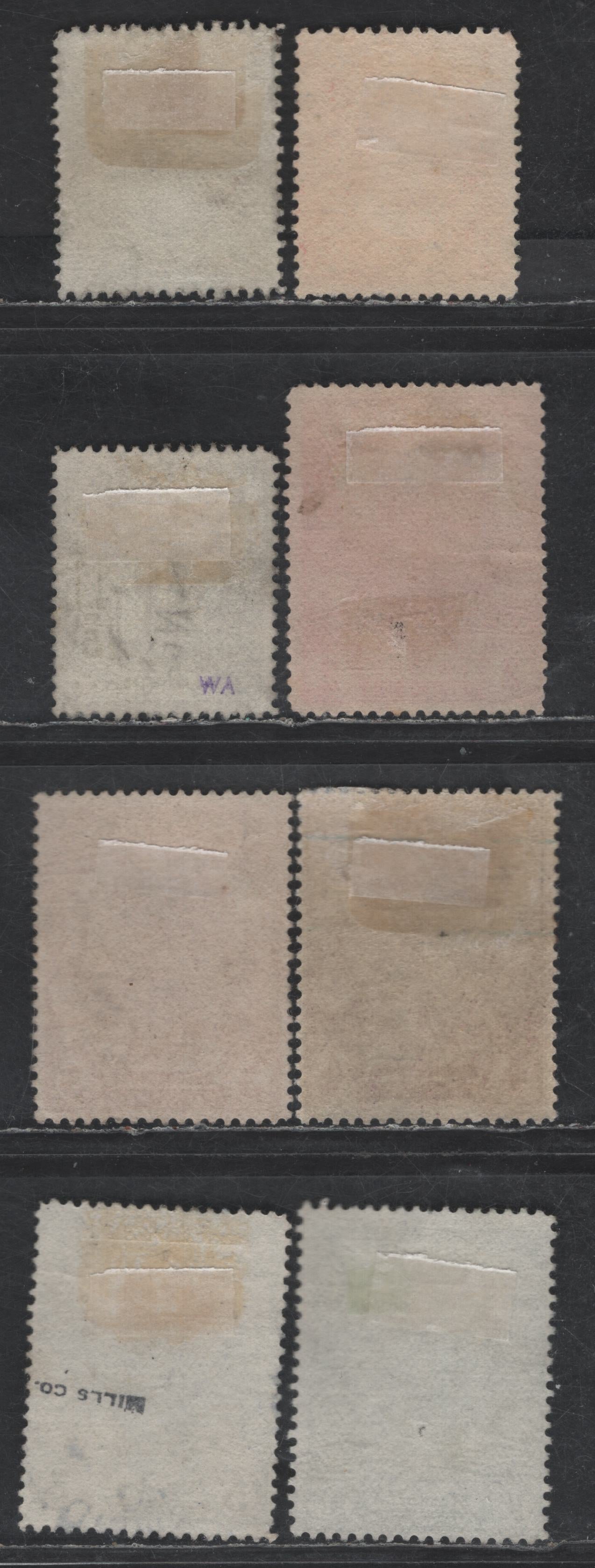 Lot 39 Newfoundland #104-105, 108, 116a, 117-119, 122 1c - 10c Yellow Green - Dark Green Queen Victoria - Steenbeck, 1911-1919 Royal Family - Trail of the Caribou Issues, 8 Fine/Very Fine Used Singles