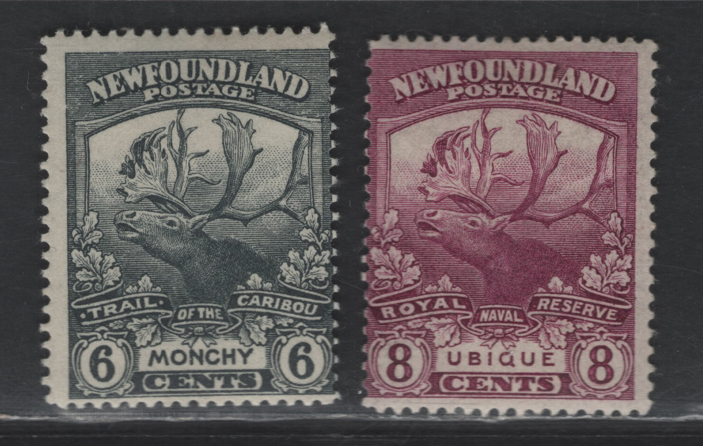 Lot 40 Newfoundland #120-121 6c - 8c Gray - Magenta Monchy - Ubique, 1919 Trail of the Caribou Issue, 2 VGOG Singles, 6c Is Perf 14.1x13.9, 8c Is Perf 14.2x14