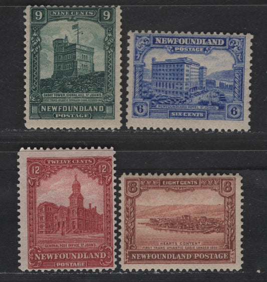 Lot 45 Newfoundland #150-152, 154 6c- 12c Ultramarine - Brown Carmine Newfoundland Hotel -General Post Office, 1928 Pictorial Issue, 4 FOG Singles, Initial Printing By Whitehead Morris & Co, 6c is Comb Perf 13.5x13, Others Are Line Perf 14