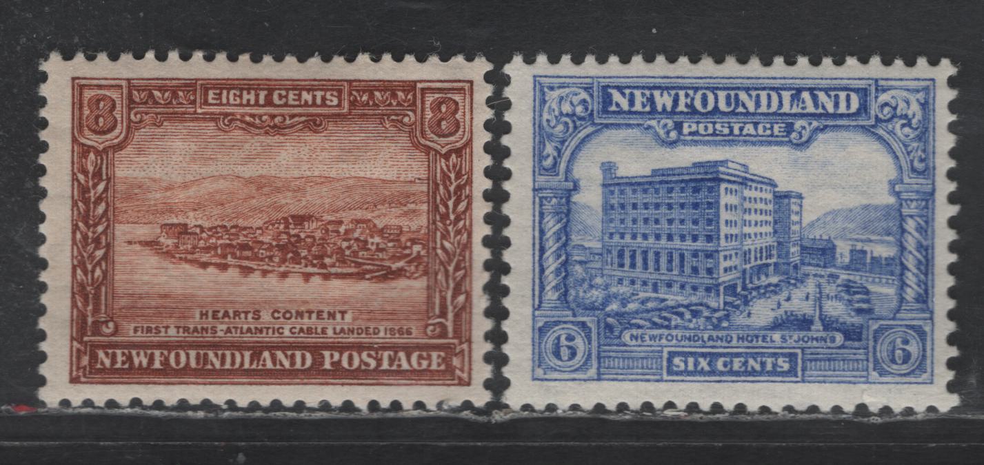 Lot 49 Newfoundland #177-178 6c -8c Ultramarine - Light Red Brown Newfoundland Hotel - Heart's Content, 1931 Pictorial Issue, 2 VG/FOG Singles, Watermarked Issue, Comb Perf 136x13, Tiny Margin Tear On 6c