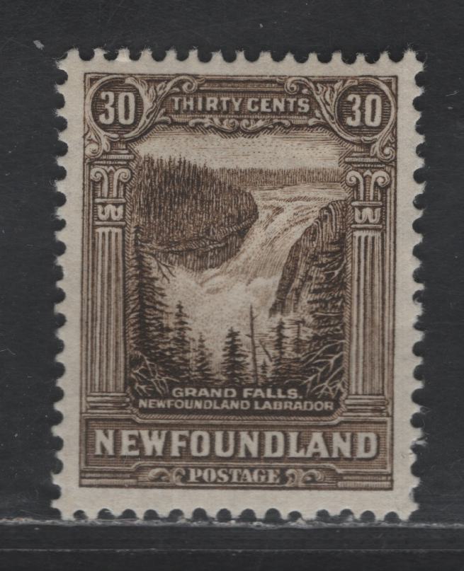 Lot 50 Newfoundland #182 30c Olive Brown Grand Falls, 1931 Pictorial Issue, A VFOG Single, Comb Perf 13.8x13.6