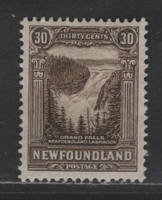 Lot 50 Newfoundland #182 30c Olive Brown Grand Falls, 1931 Pictorial Issue, A VFOG Single, Comb Perf 13.8x13.6