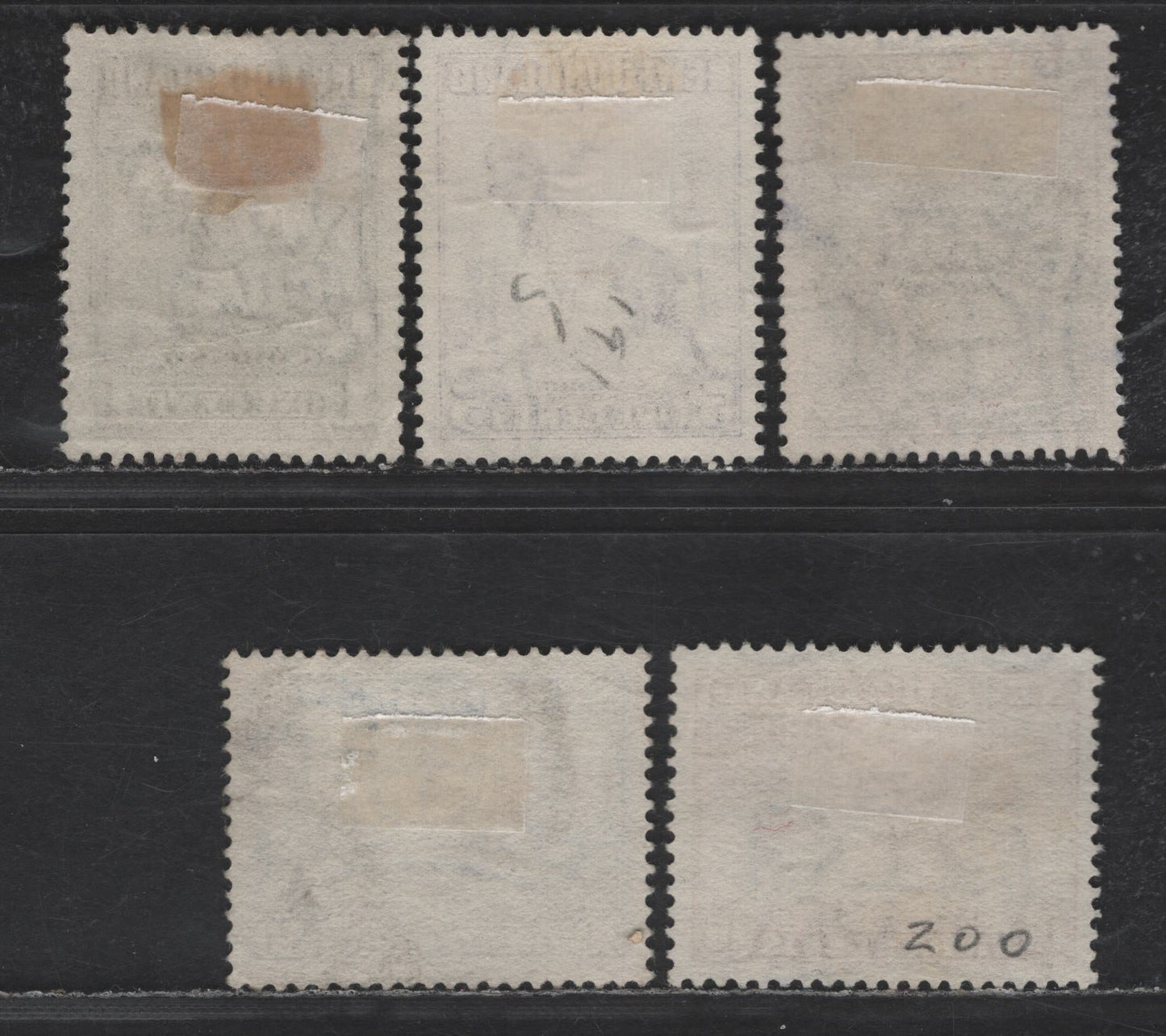Lot 52 Newfoundland #184, 188, 191, 195, 198 1c - 30c Gray Black - Ultramarine Codfish - Fishing Fleet, 1932-1937 Perkins Bacon Definitive Issue, 5 Very Fine Used Singles