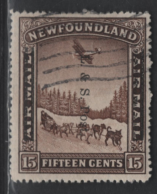 Lot 54 Newfoundland #211 15c Brown Dog Sled & Airplane, 1933 Land & Sea Post Overprinted Issue, A Fine Used Single, Perf 13.8