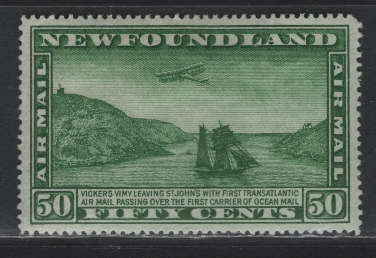 Lot 62 Newfoundland #C10 50c Green Airplane & Packet Ship, 1931 Pictorial Issue, A VFOG Single, Watermarked, Perf 14.2x14