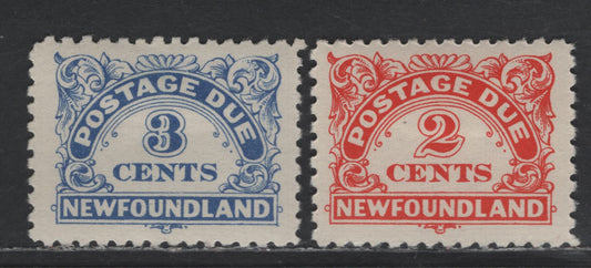 Lot 64 Newfoundland #J2-J3 2c - 3c Vermillion - Ultramarine Numerals, 1939 Postage Dues, 2 VFOG Singles, Perfs 10 & 105