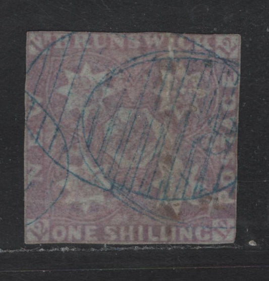 Lot 7 New Brunswick #4 1/- Dull Violet Flowers, 1851 Pence Issue, A Fair Used Single, More Than Acceptable Space Filler, With What I Consider to Be An Overly Harsh 2001 PF Certificate With What I Assume To Be 2 Incorrect Assertions