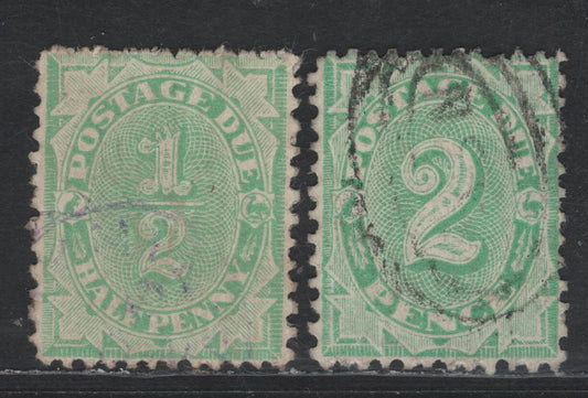 Lot 81 (C) Australia SG#D22, D24 1/2d - 2d Emerald Green Numerals, 1902-1904 Postage Dues, 2 Very Fine Used Singles, Perf 12x11, Crown over NSW Wmk