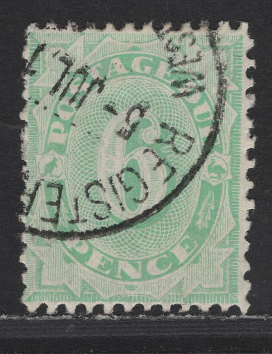 Lot 90 (C) Australia SG#D50 6d Green Numerals, 1906-1908 Postage Dues, A Very Fine Used Single, Perf 12x11, CTO Example