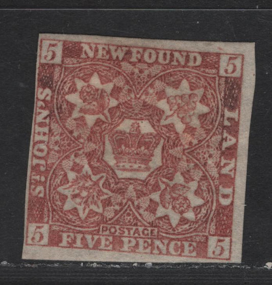 Lot 9 Newfoundland #19 5d Reddish Brown Flowers, 1861-1862 3rd Pence Issue, A FOG Single