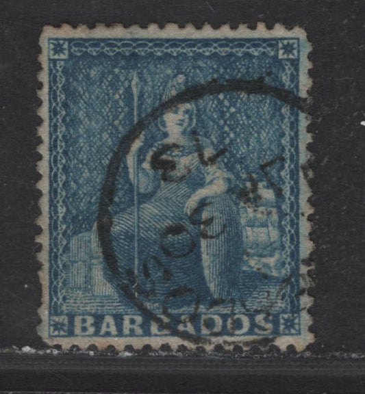 Lot 99 (C) Barbados SG#52 1d Blue Britannia, 1872 Britannia Issue, A Very Fine Used Single, Perf 145x155, Small Star Wmk