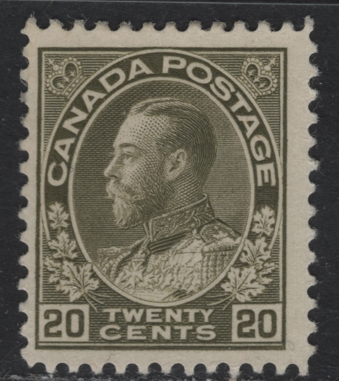 Lot 10 Canada #119iv 20c Gray Olive King George V, 1911-1925 Admiral Issue, A FOG Single, Dry Printing, Redrawn Frameline, Gum Redistributed To Appear NH.