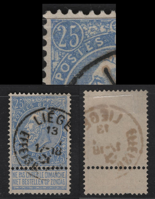 Lot 105 Belgium SC#68a 25c Ultramarine Sunday Labels, 1893-1900 Sunday Labels Issue, A Very Fine Used Single, No Ball To '5' In Upper Left Corner