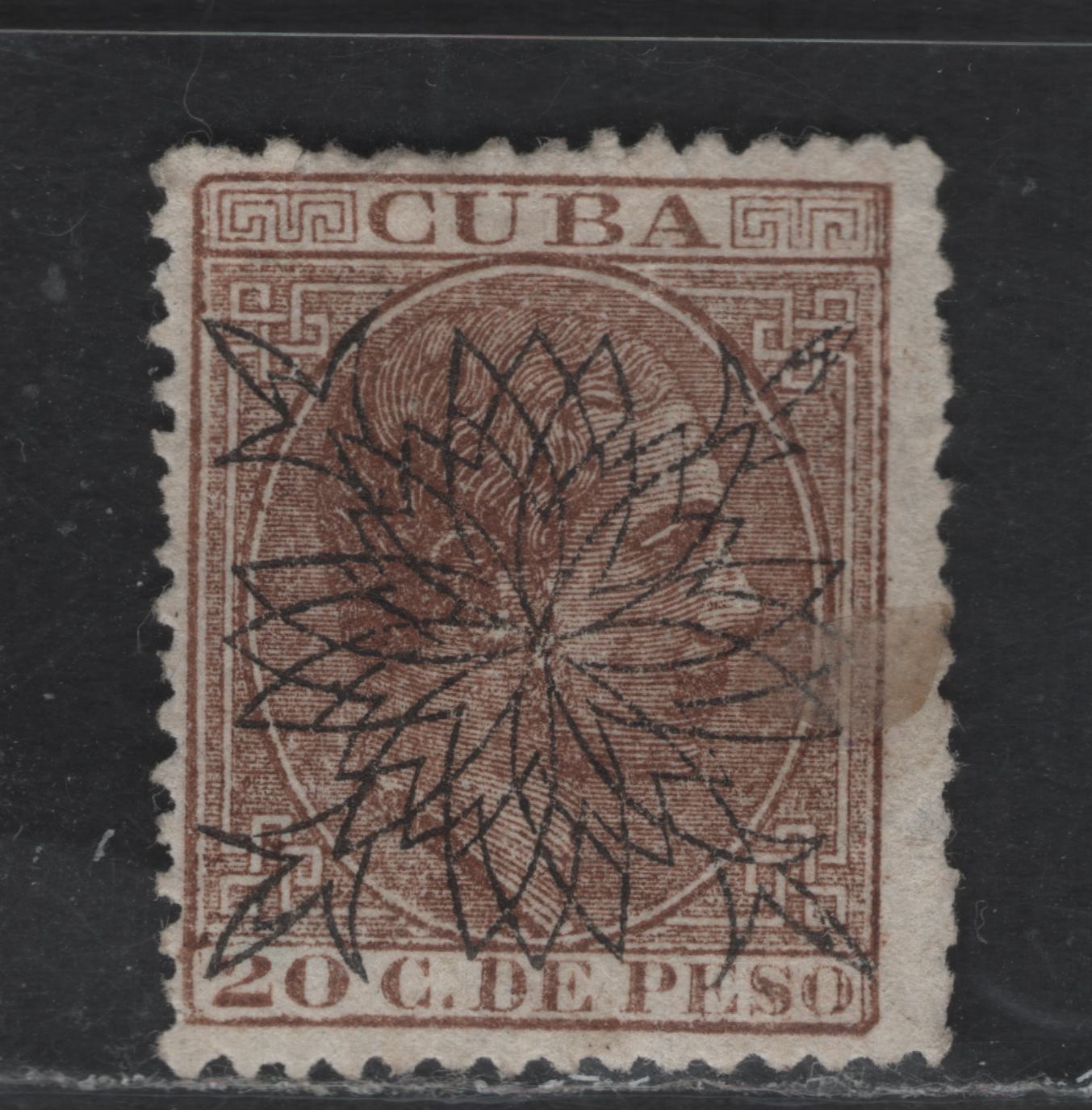 Lot 145 Cuba SC#120 20c Red Brown King Alfonso XII, 1883 Surcharge Issue, A Very Good Unused Single, No Gum, Small Internal Wrinkle