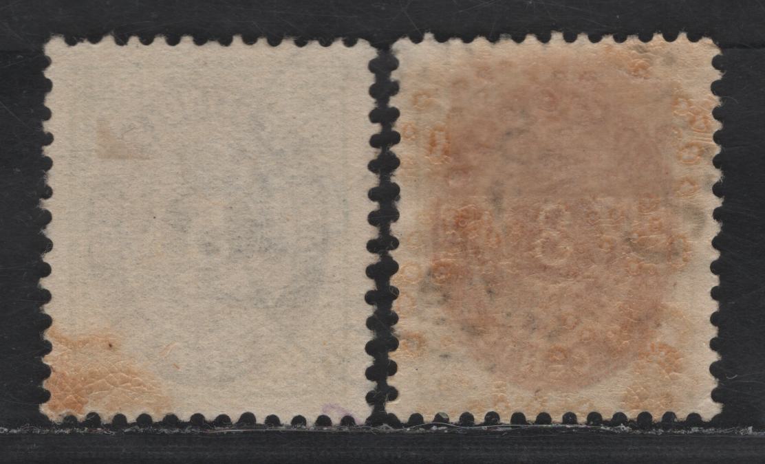 Lot 151 (C) Danish West Indies SC#17, 19 3c Blue & Lake - Green & Gray Numeral, 1896-1901 Numeral Issue, 2 Very Fine Used Singles, Inverted Frame, Perf 13, Crown Wmk.