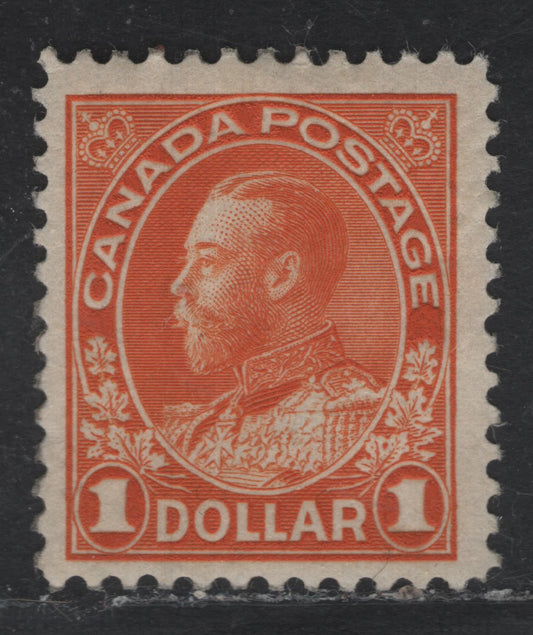 Lot 16 Canada #122iv $1 Brownish Orange King George V, 1911-1925 Admiral Issue, A FOG Single, Dry Printing, Redrawn Frameline, Regummed.